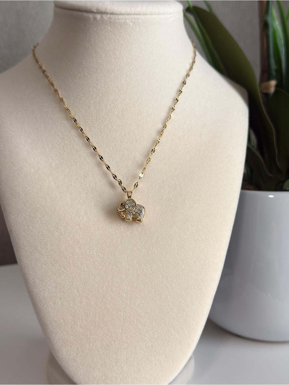 18k Gold Plated Elephant Necklace New  16 inches + Extender Chain